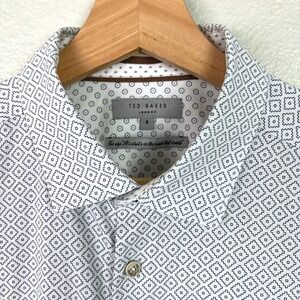 Ted Baker Mens Sz 4 (Large) White Geometric‎ Print Long Sleeve Button Down Shirt